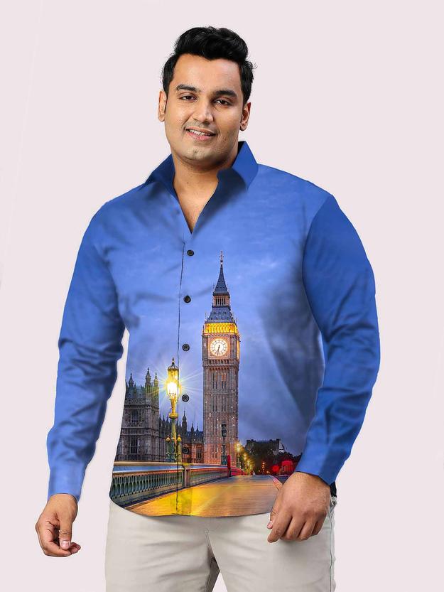 London Clocks Printed Party Wear Shirts Men's Plus Size