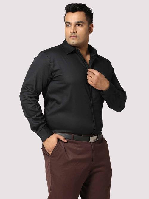 Black Solid Stretchable Cotton Shirt Men's Plus Size