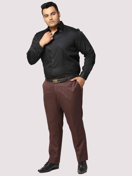 Black Solid Stretchable Cotton Shirt Men's Plus Size