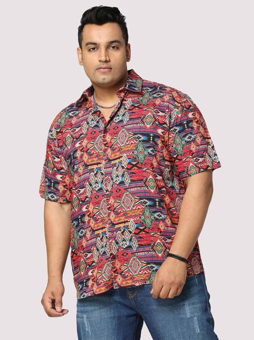 Electro Digital Printed Half Shirt Men's Plus Size