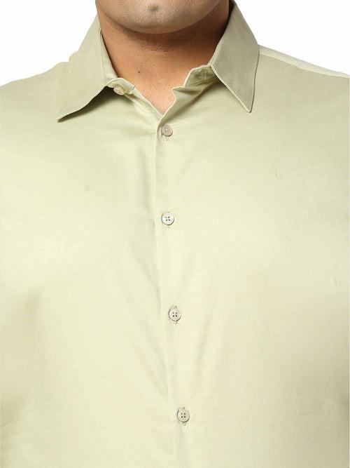 Light Green Solid Stretchable Cotton Shirt Men's Plus Size