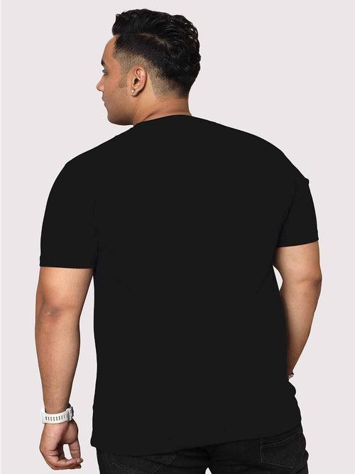 Men Plus Size Black Battery Cartoon Printed Round Neck T-Shirt