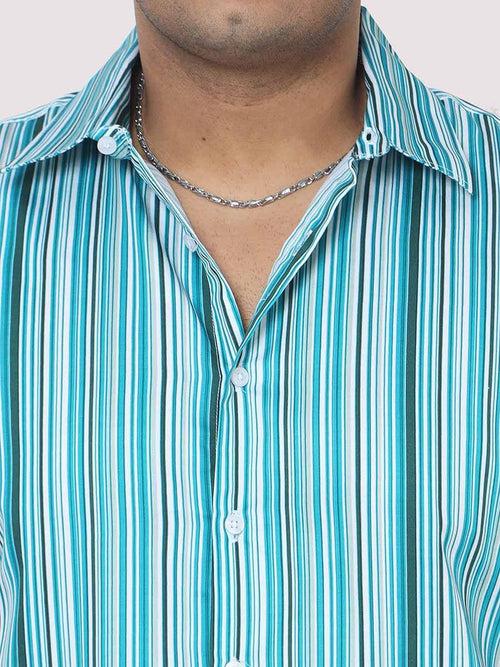 Men Plus Size Cyan Blue Striped Digital Printed Full Shirt
