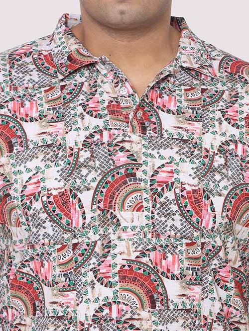 Men Plus Size Ethnic Red Digital Printed Polo Collar T-shirt