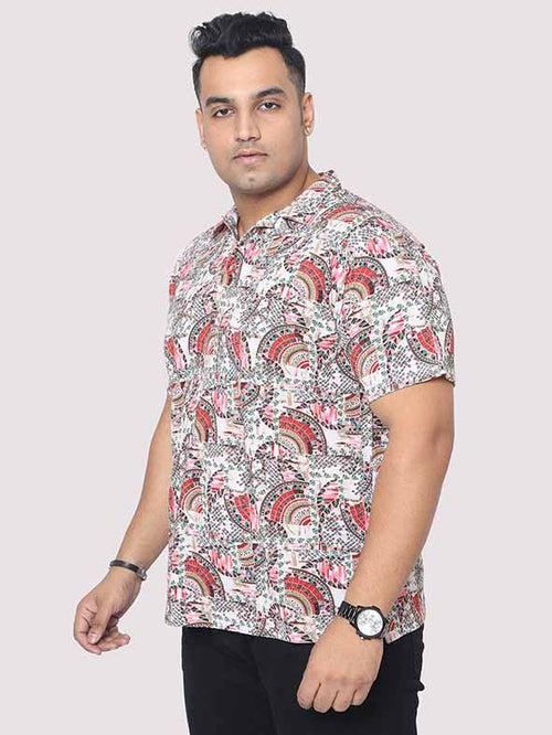 Men Plus Size Ethnic Red Digital Printed Polo Collar T-shirt