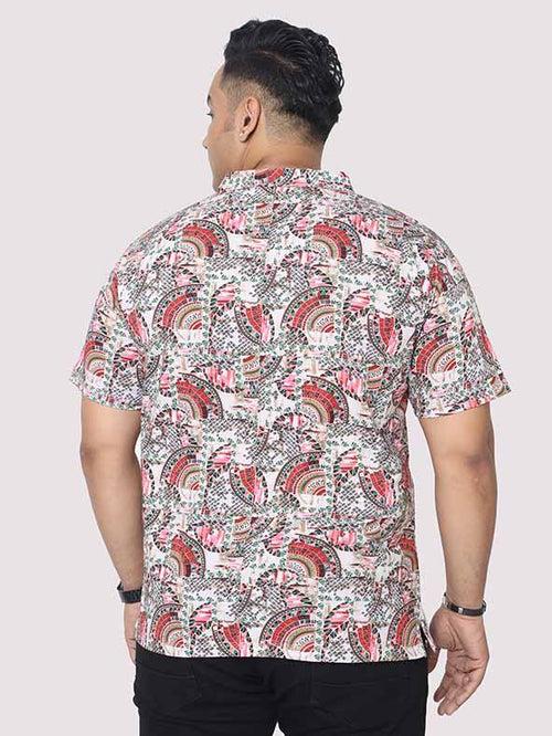 Men Plus Size Ethnic Red Digital Printed Polo Collar T-shirt