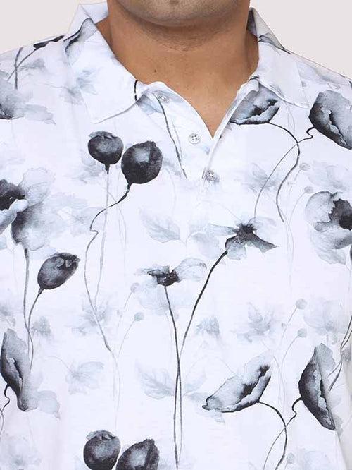 Men Plus Size Happy Flower Digital Printed Polo Collar T-shirt