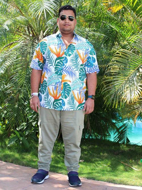 Hawaiian Floral Digital Printed Half Shirt Men's Plus Size