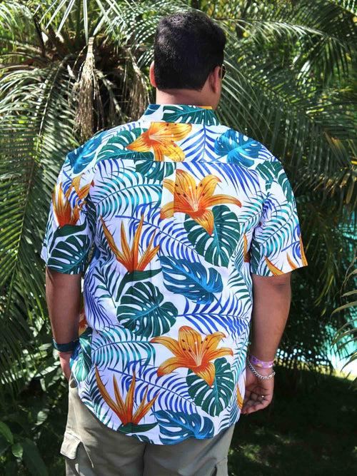 Hawaiian Floral Digital Printed Half Shirt Men's Plus Size