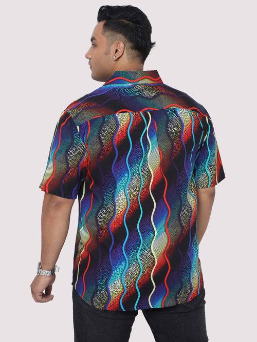 Men Plus Size Wavy mosaic art Digital Printed Half Shirt