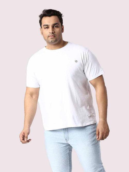 Men Plus Size White Front Customised Printed Round Neck T-Shirt