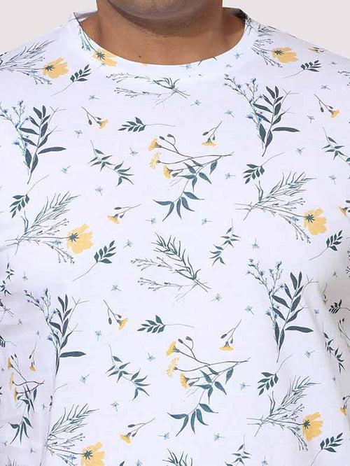 Men Plus Size Yellow Flower Digital Printed Round Neck T-Shirt