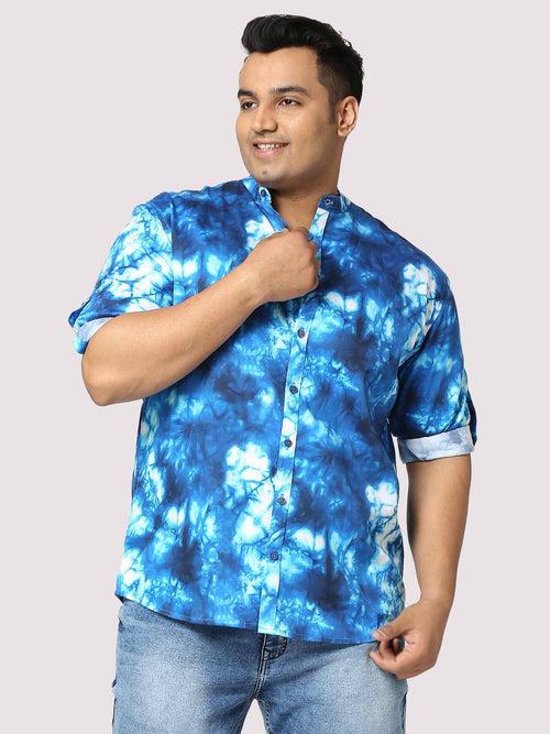 Ocean Digital Printed Chinese Collar Men's Plus Size Full Shirt