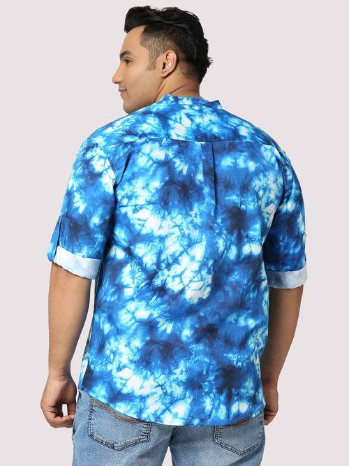 Ocean Digital Printed Chinese Collar Men's Plus Size Full Shirt