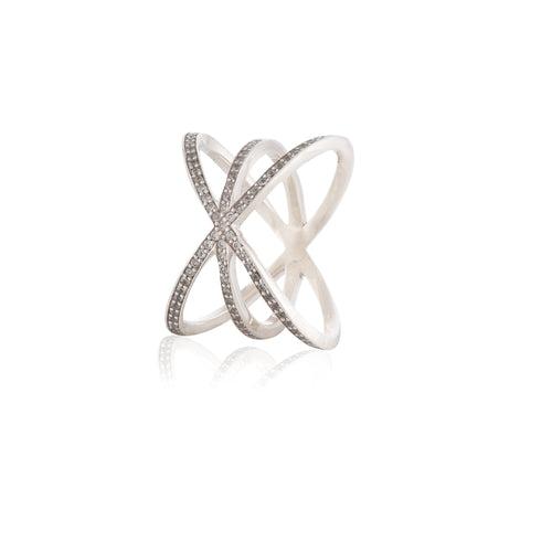 3D Multi Row Criss Cross Flower Sterling Silver Ring 001