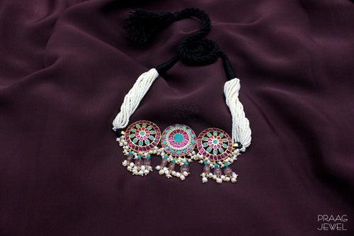 Haritshon 925 Silver Kundan Choker Necklace With Gold Polish 0099