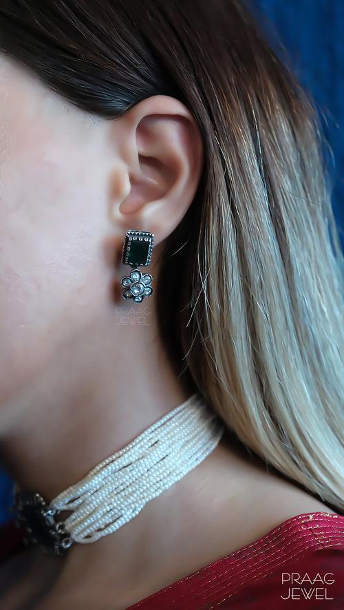 Tejomaya 925 Silver Kundan Choker With Earrings 0076