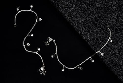 Thikri 925 Silver Anklet With Oxidized Polish 0029