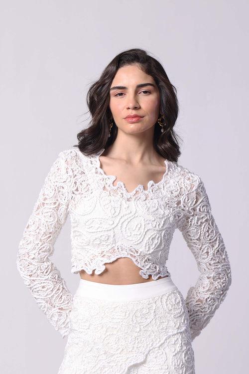 Romance Textured Full sleeves Crop Top