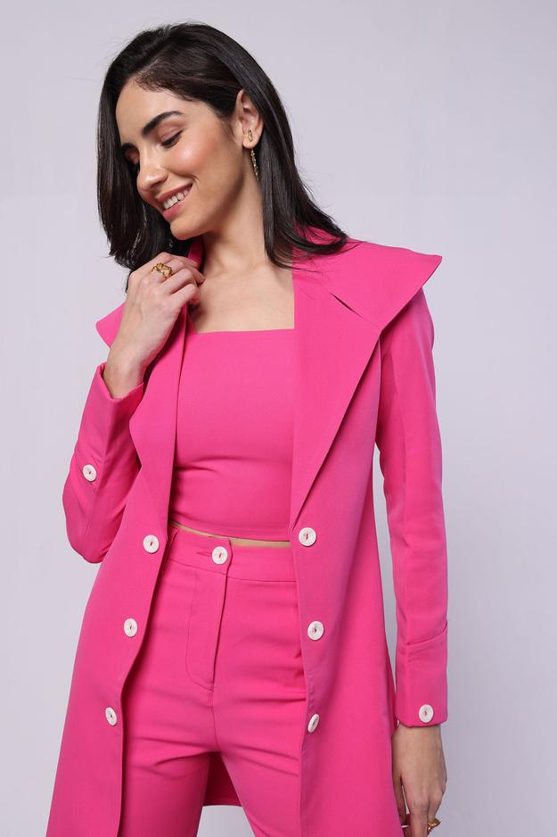 Hot Pink Trench Coat Full sleeves