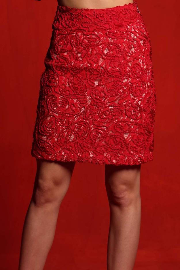 Red Textured Skirt