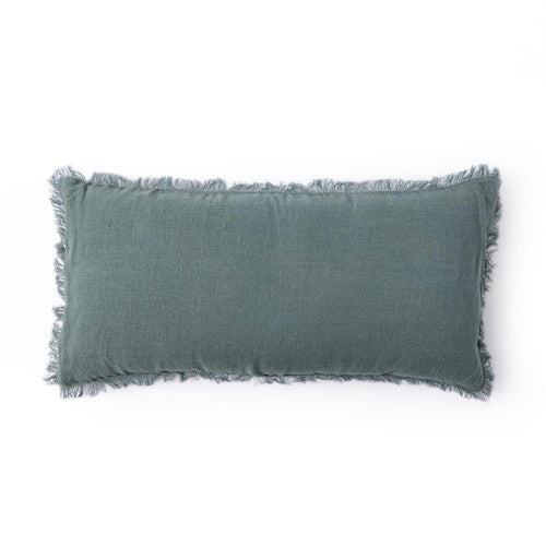 Kent Solid Teal Linen Lumbar Cushion Cover with Chambray