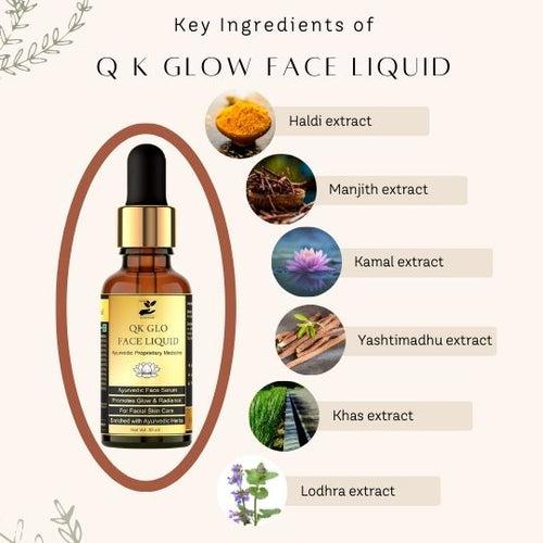 QK Glo Face Liquid | Water Based Ayurvedic Face Serum for glowing skin, dark spot, Pigmentation for women men  (30 ml)