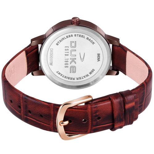 Duke Round Dial Analog Brown Leather Strap Watches for Women (DK5001RW01S)