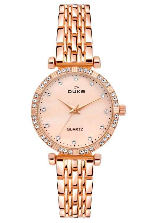 Duke Formal Analogue Rose Gold Wrist Watch with Studded dial Bracelet Chain for Women (DK7007RW02C)