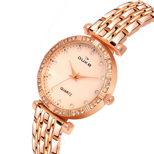 Duke Formal Analogue Rose Gold Wrist Watch with Studded dial Bracelet Chain for Women (DK7007RW02C)