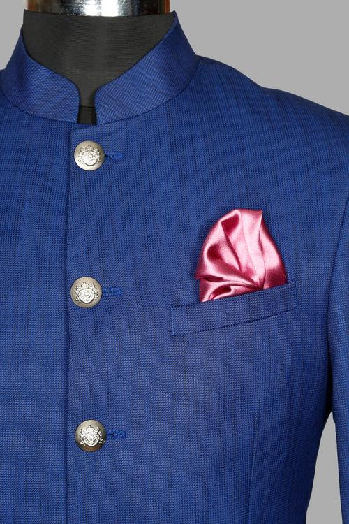 Royal Blue Textured Bandhgala Suit