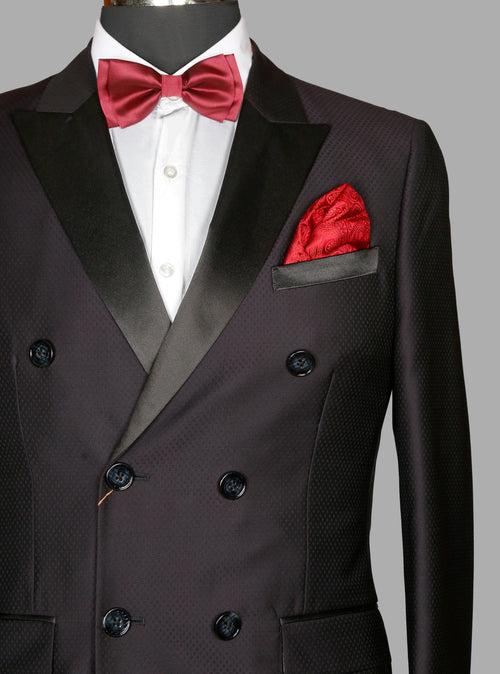 Wine Self Woven Double Breasted Designer Suit