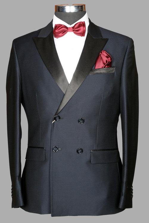 Black Self Woven Double Breasted Designer Suit