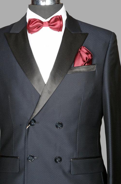 Black Self Woven Double Breasted Designer Suit
