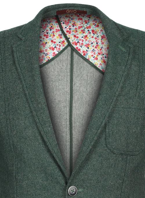 Green Tweed Solid Notch Collar Jacket