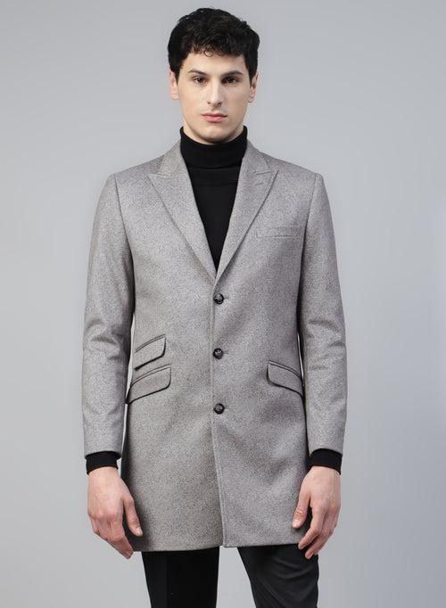 Light Grey Knit Solid Uncrushable Long Coat