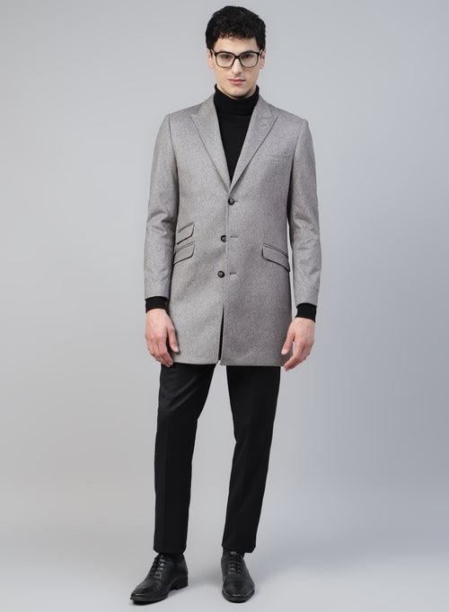 Light Grey Knit Solid Uncrushable Long Coat