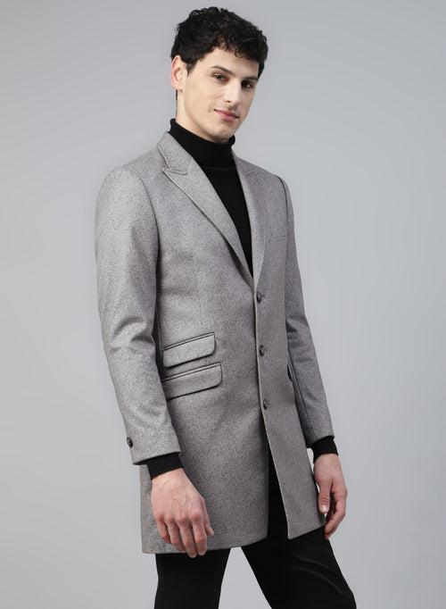 Light Grey Knit Solid Uncrushable Long Coat