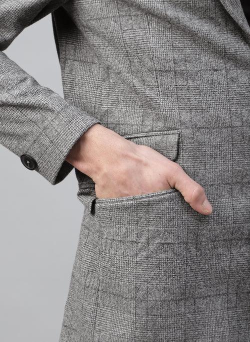 Grey Knit Checks Uncrushable Long Coat