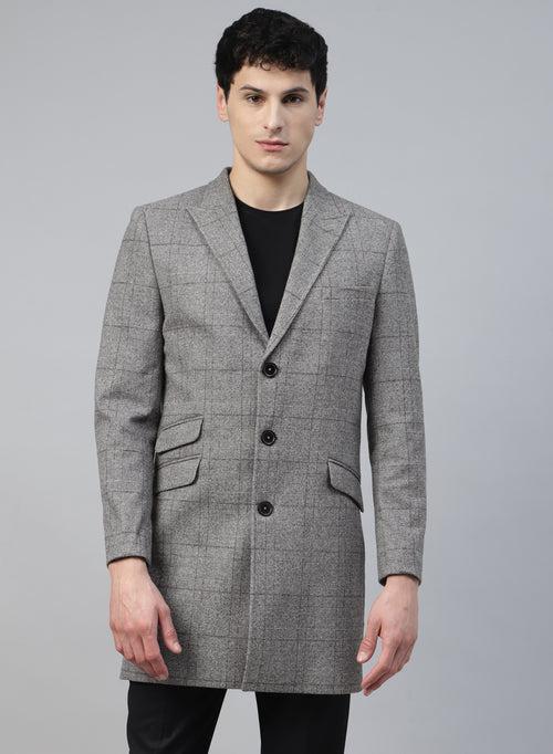 Grey Knit Checks Uncrushable Long Coat