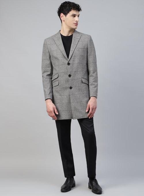 Grey Knit Checks Uncrushable Long Coat