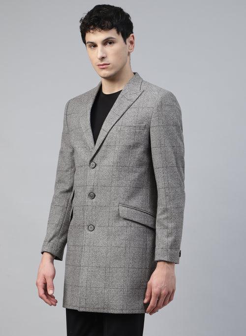 Grey Knit Checks Uncrushable Long Coat