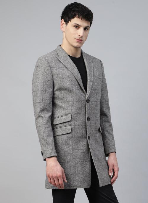 Grey Knit Checks Uncrushable Long Coat