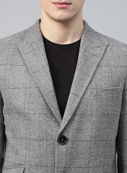 Grey Knit Checks Uncrushable Long Coat