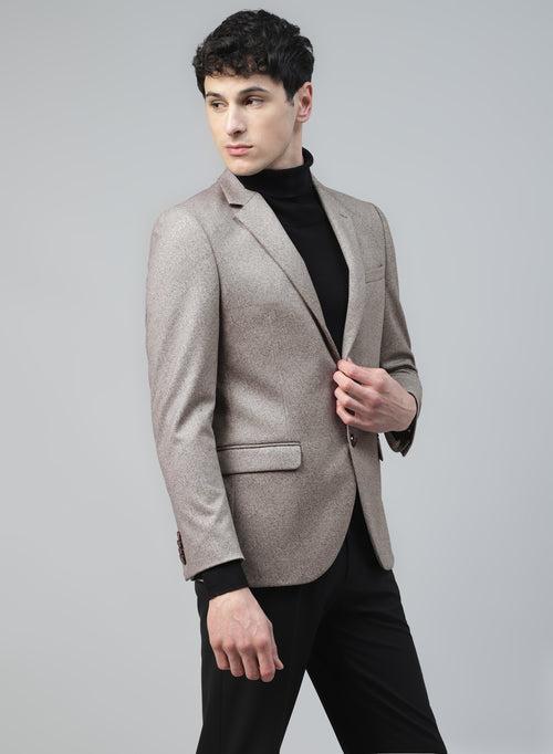 Light Brown Knit Solid Uncrushable Notch Collar Jacket