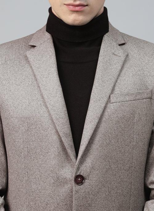 Light Brown Knit Solid Uncrushable Notch Collar Jacket