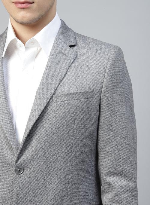 Light Grey Knit Solid Uncrushable Notch Collar Jacket