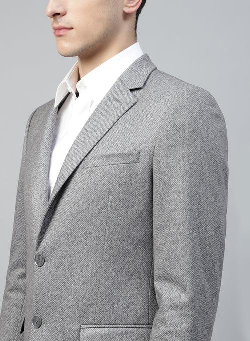 Light Grey Knit Solid Uncrushable Notch Collar Jacket