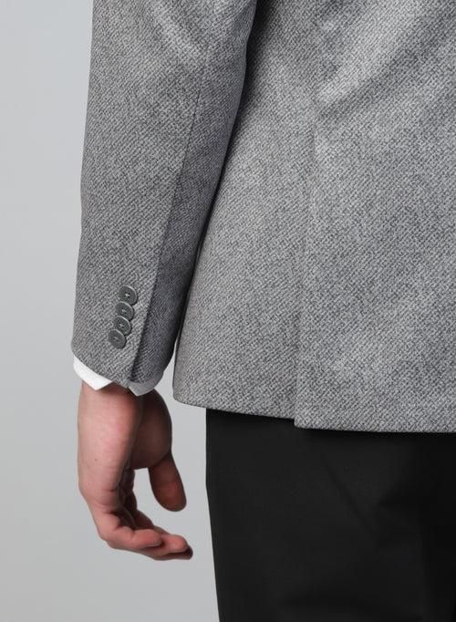 Light Grey Knit Solid Uncrushable Notch Collar Jacket