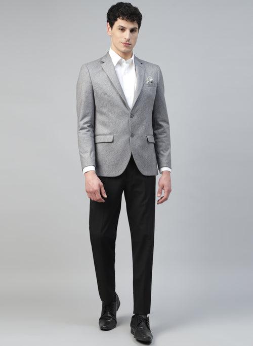 Light Grey Knit Solid Uncrushable Notch Collar Jacket